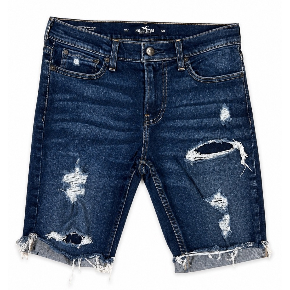 Hollister Distressed Denim Shorts Size 28 Skinny Raw‎ Hem
